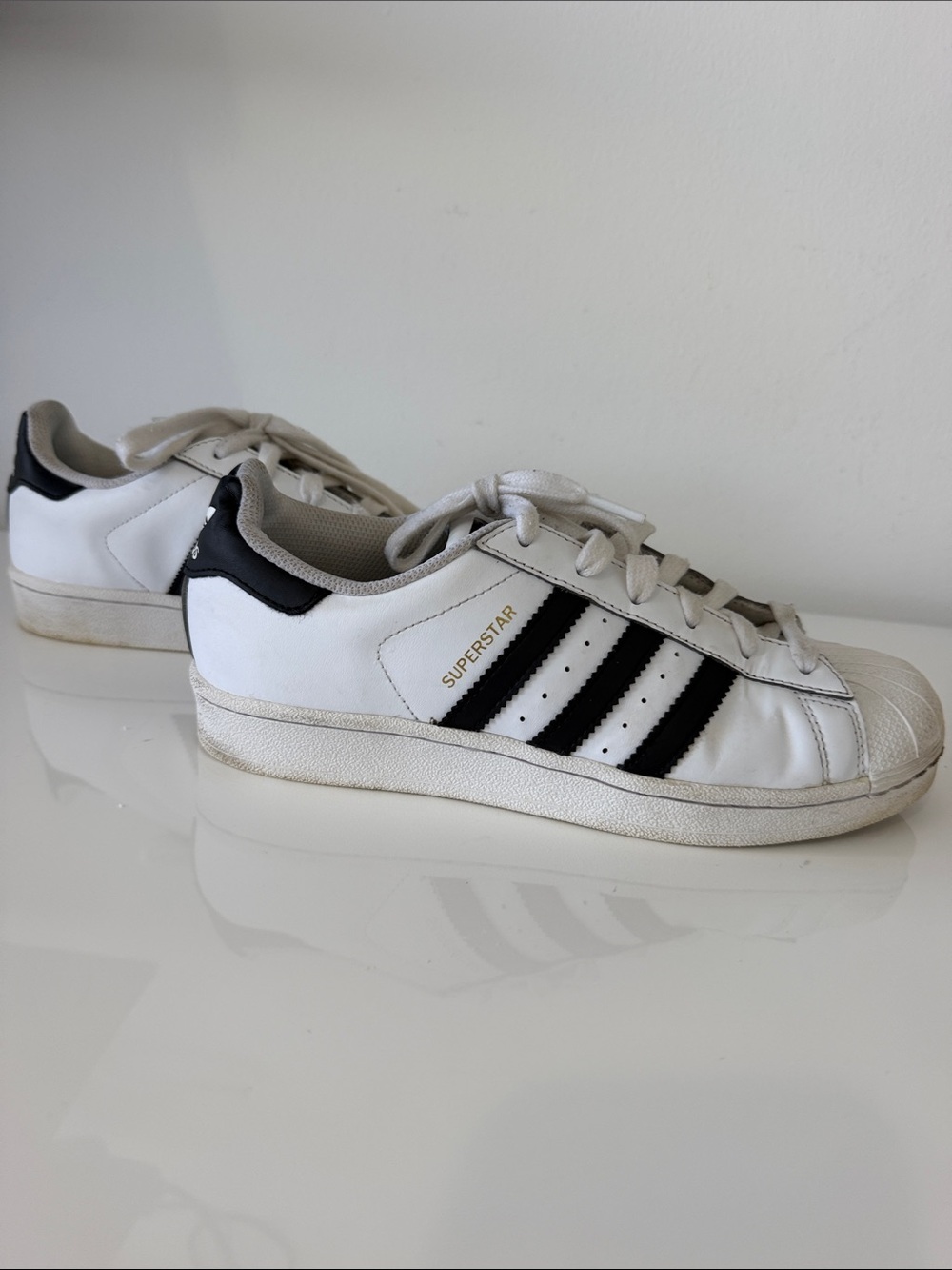 adidas White and Black Superstar Leather Sneakers